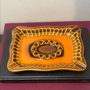 Brinn’s Pottery MCM Vintage 1950s Brown & Orange Glaze Ashtray Trinket Dish